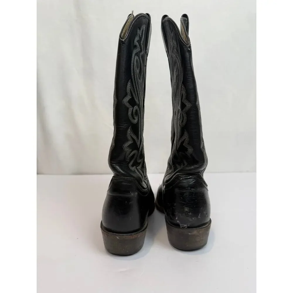 Justin 1408 Mens 9D Black Leather Cowboy Boots Western Pull-On USA Made - Picture 5 of 10